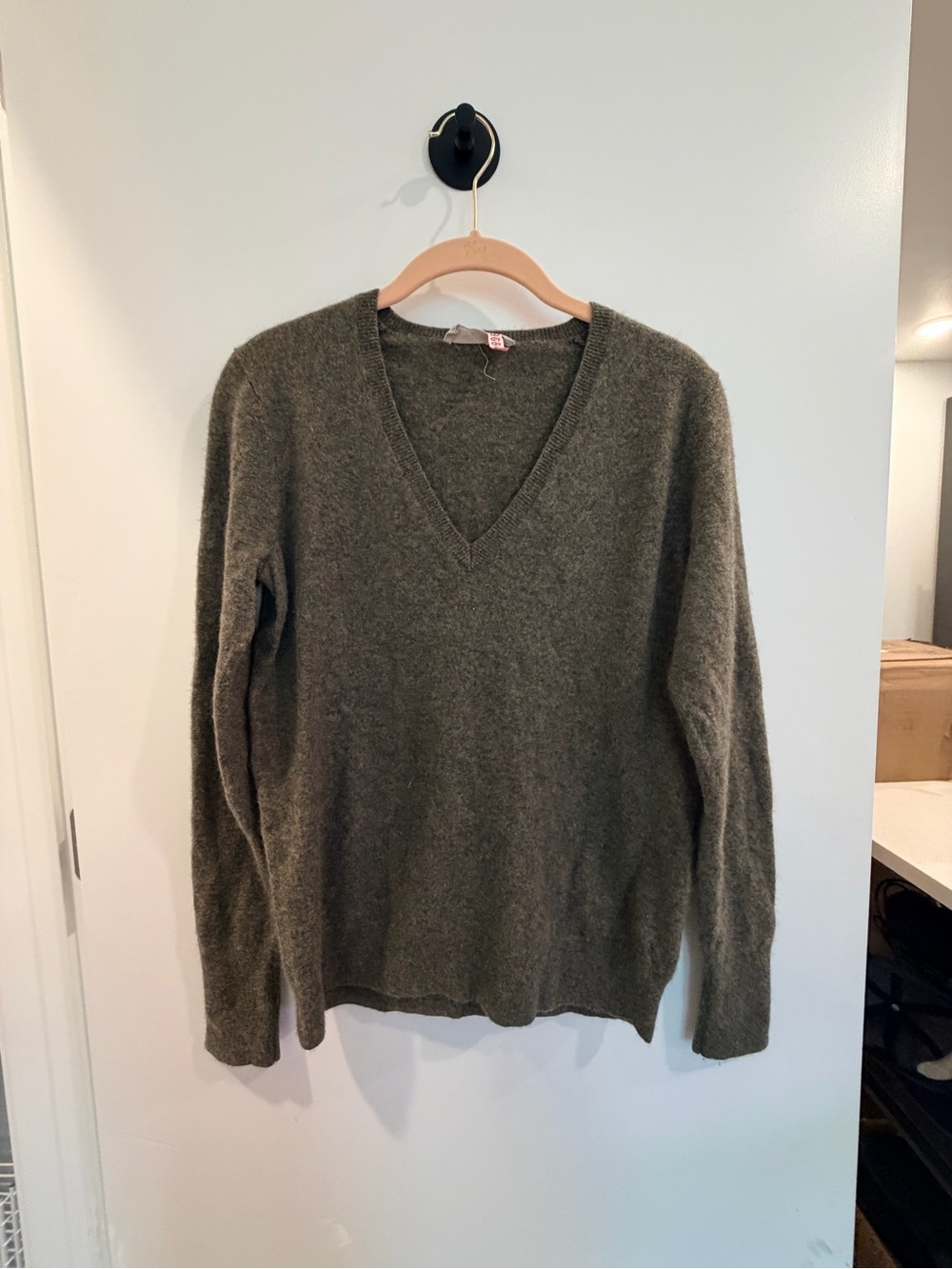 Everlane Olive Green V-Neck Cashmere  Sweater